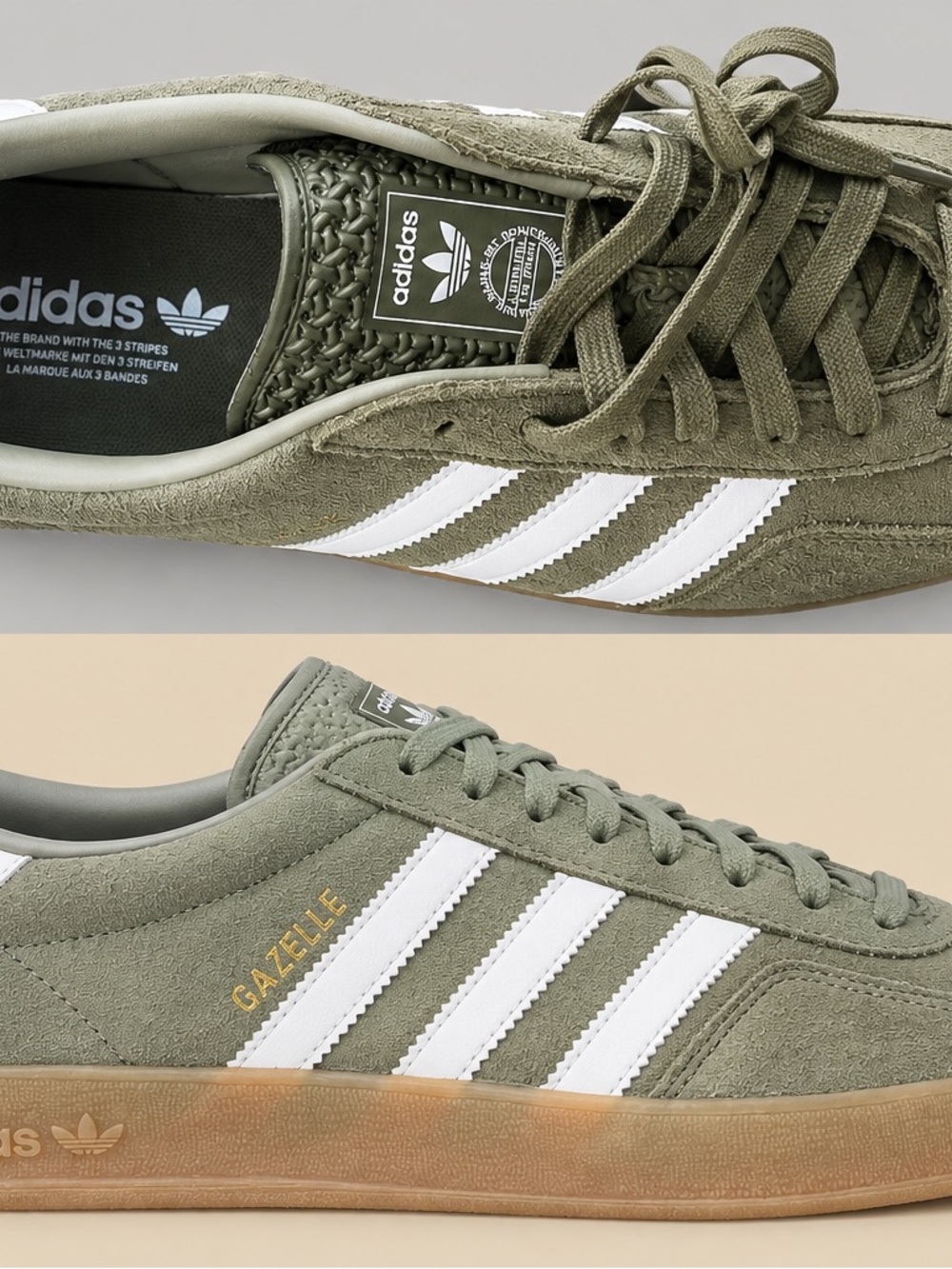 adidas Gazelle Men's Olive Green Suede Sneakers with White Stripes
